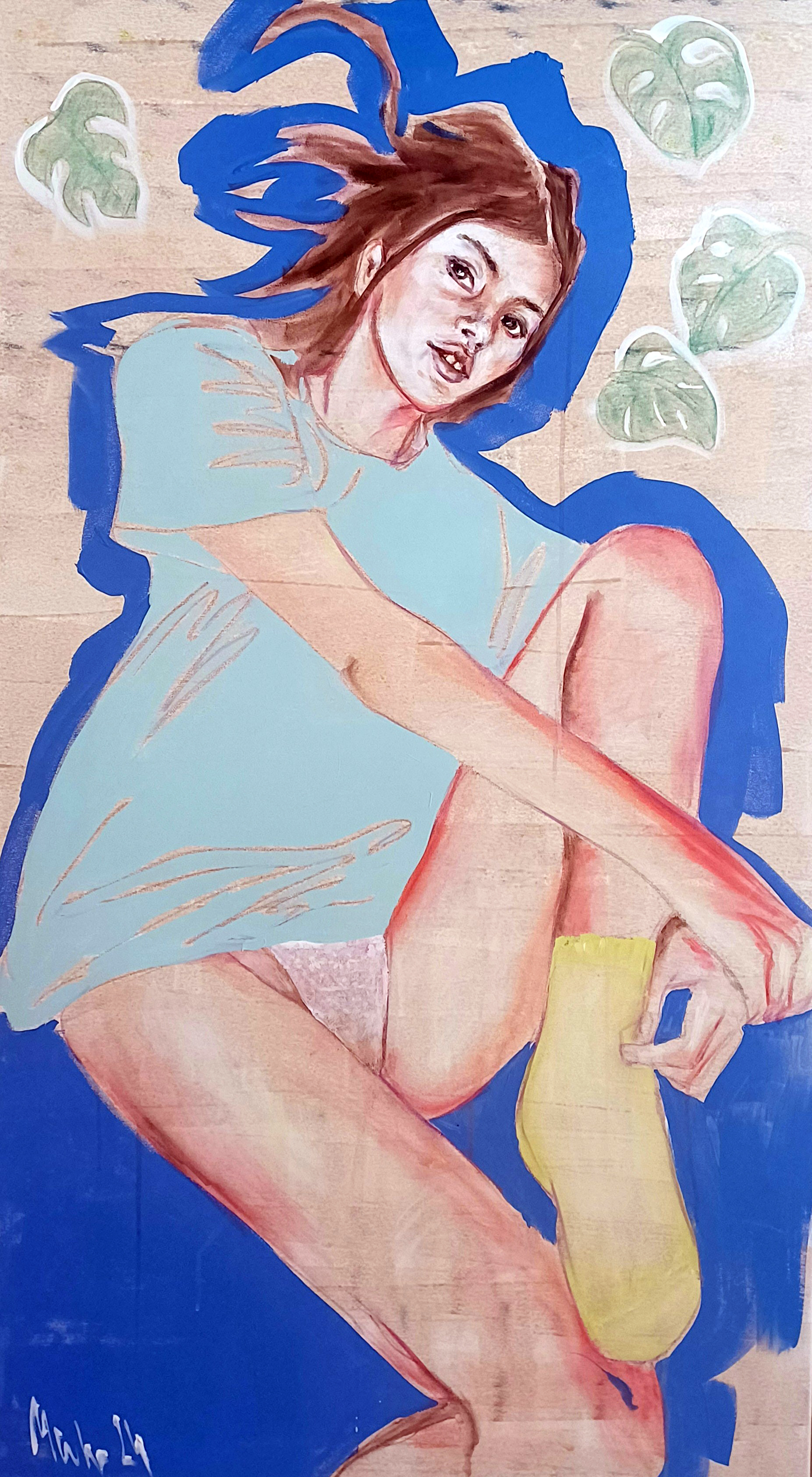 Barbara Muhr: Ophelia, Pastell, Acryl auf Leinwand, 160 x 90 cm, 2024